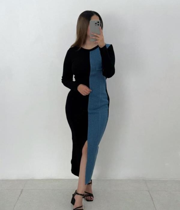 ماکسی یقه گردترکیب جین