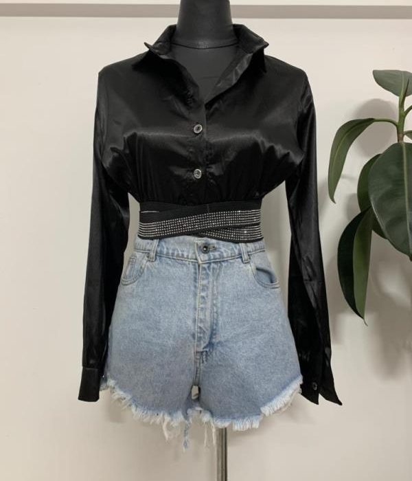 کراپ ساتن دورکمرنگین دار