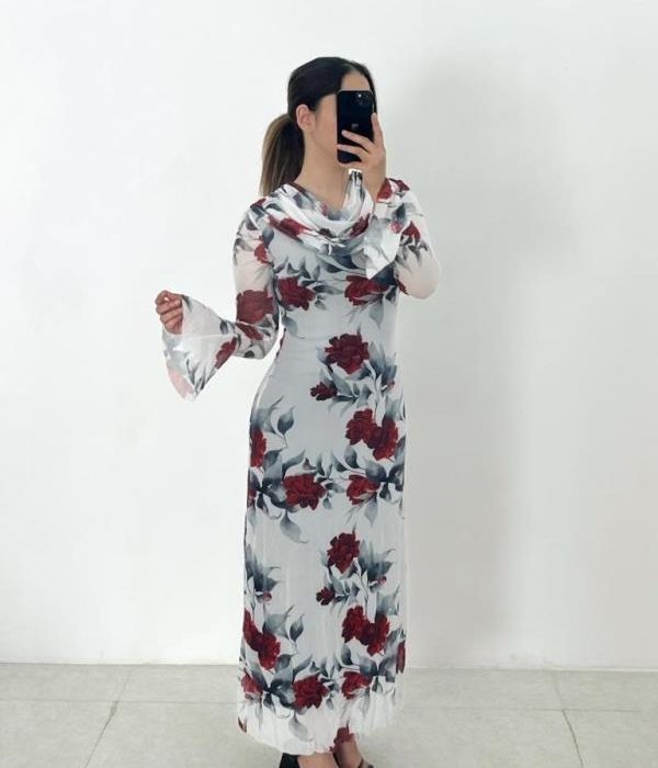 ماکسی تورکش یقه شل گل رزوارداتی