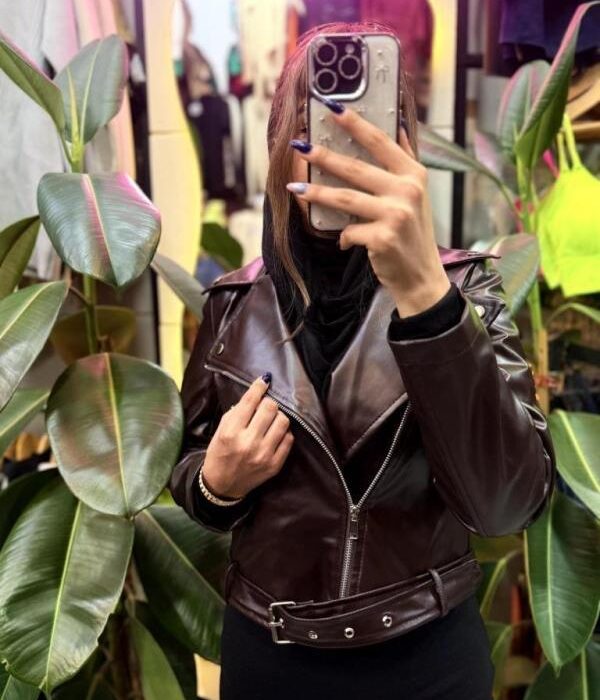 کت چرم تک زیپ کمربنددار