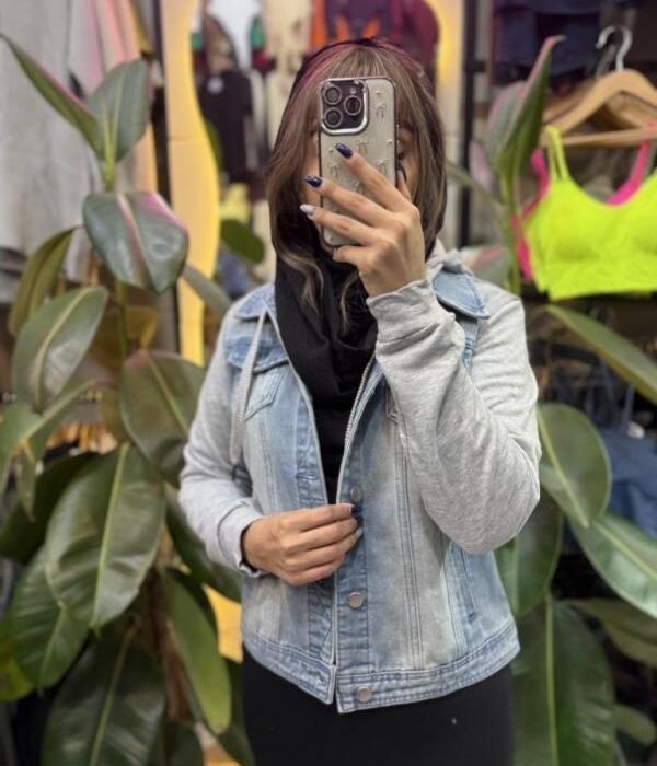 کت جین کلاه دار استین طوسی