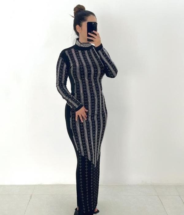 ماکسی ریون نگینی یقه دار