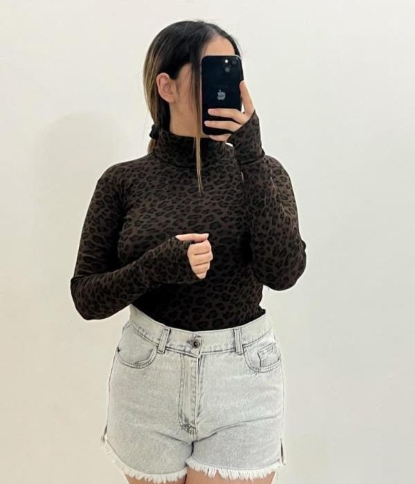 بادی استین بلند یقه گرد ساده پلنگی