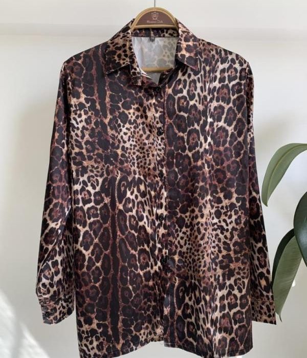 شومیز ساتن پلنگی بلند