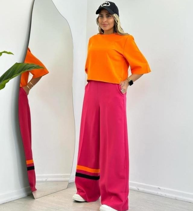 ست مازارتی کراپ و شلوار دو رنگ